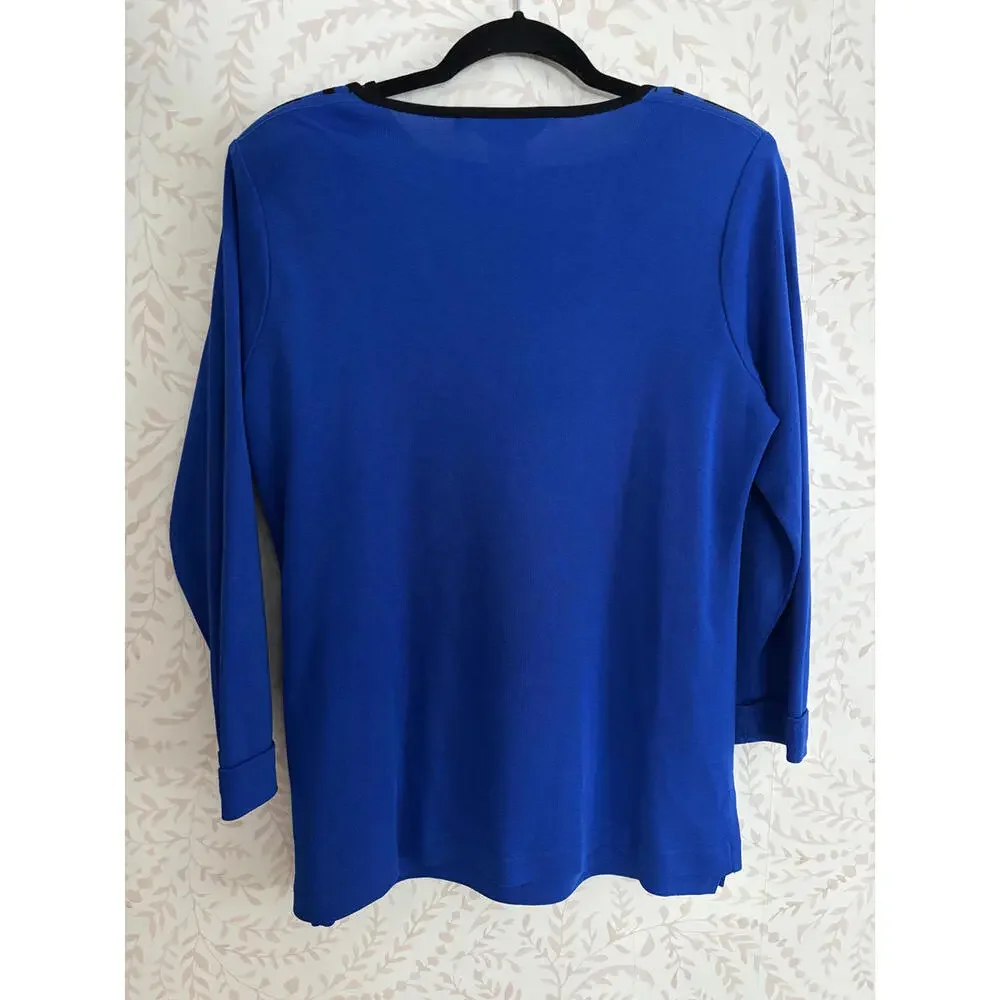 Vintage Set Misook Blue and Black Striped Long Sleeve Top - Picture 5 of 8